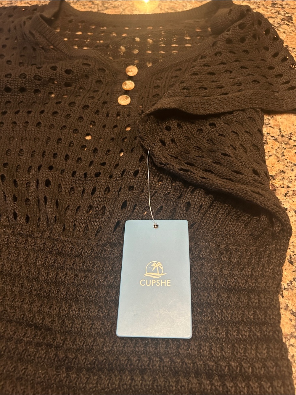 Cupshe Black Crochet Swim Coverup with Button Front - Picture 3 of 4